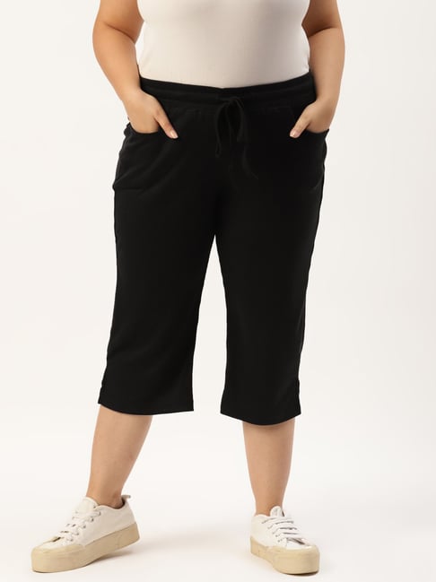 Buy theRebelinme Plus Size Womens Black Solid Regular Fit Capris