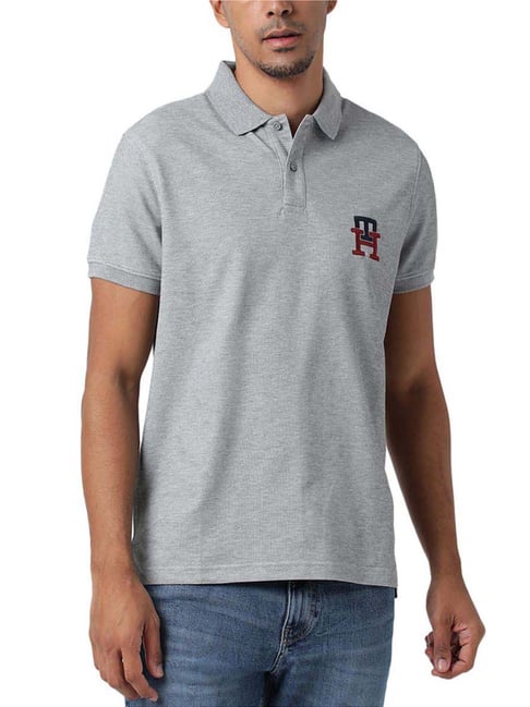 Tommy Hilfiger Heathered Speckled Dark Grey Regular Fit Polo T-Shirt