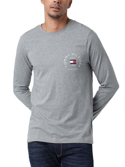 Tommy Hilfiger Heathered Speckled Dark Grey Logo Regular Fit T-Shirt