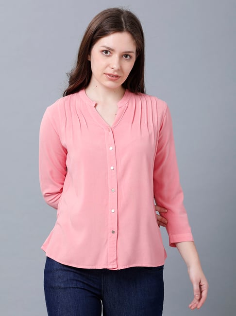 Identiti Pink Viscose Slim Fit Shirt Price in India