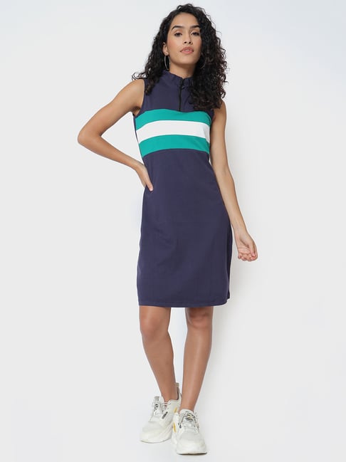 Buy Bewakoof Blue Striped T Shirt Dress for Women's Online @ Tata CLiQ