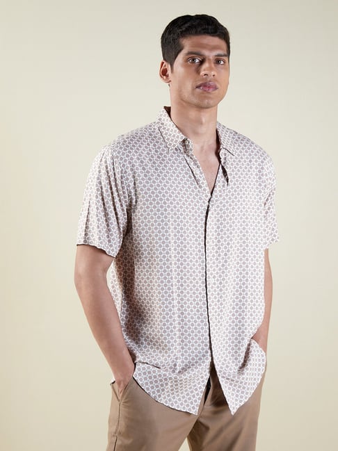 Buy Ascot by Westside Light Brown Printed Relaxed-Fit Shirt for