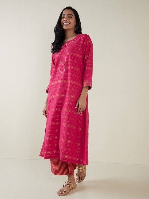 Utsa by Westside Pink Stripe Design A-Line Kurta Price in India