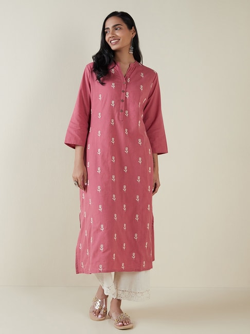 Utsa by Westside Pink Floral Design A-Line Kurta Price in India