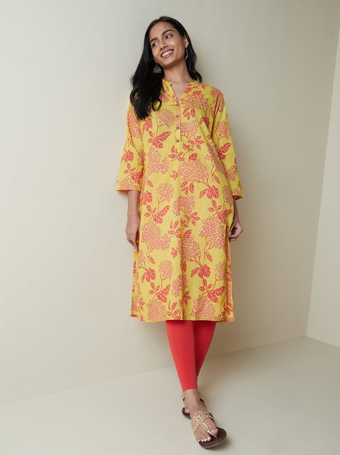 Utsa by Westside Yellow Floral Printed Straight Kurta Price in India