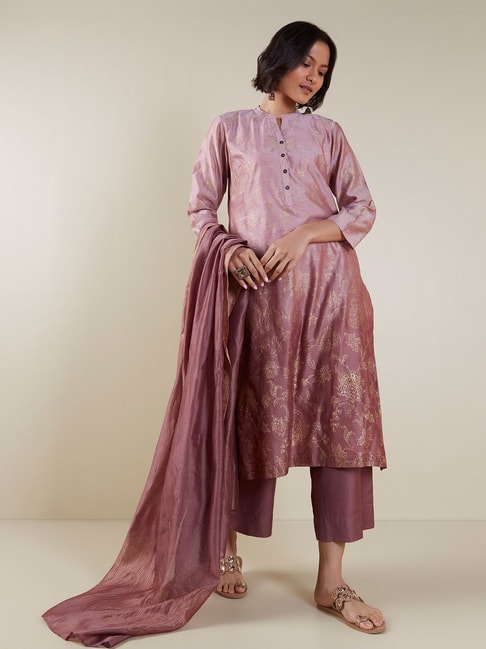 Zuba by Westside Mauve Floral Ombre A-line Kurta Price in India