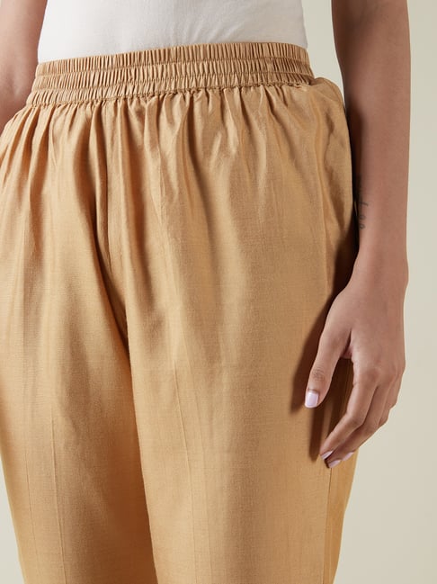 Lyra Beige Cotton Ankle Length Pants