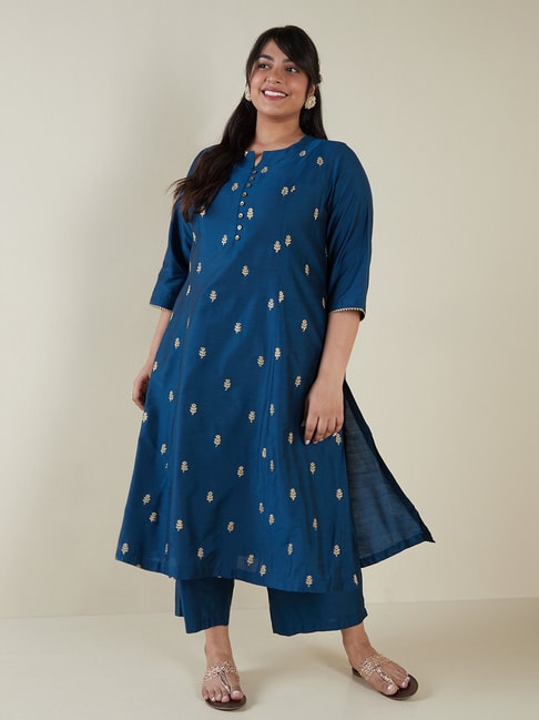 Diza Curves by Westside Indigo Embroidered A-line Kurta Price in India