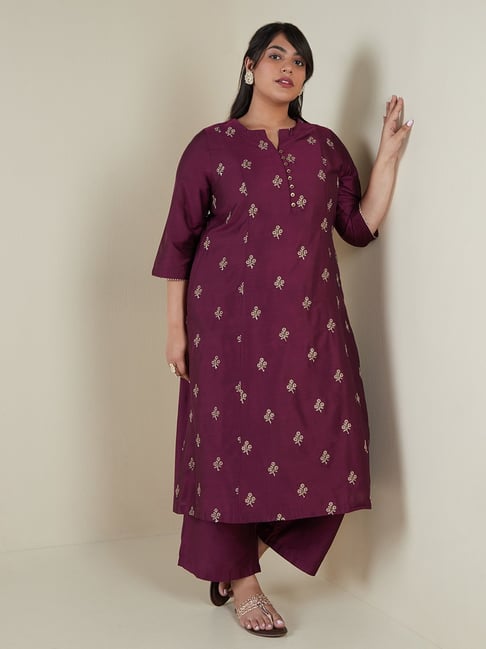 Diza Curves by Westside Purple Embroidered A-line Kurta Price in India