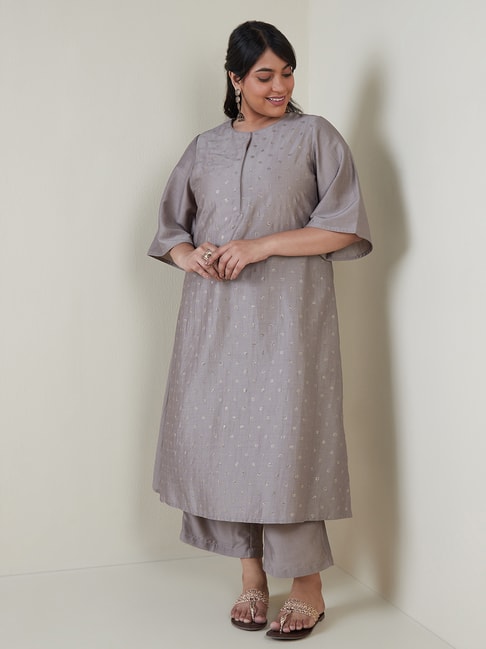 Diza Curves by Westside Taupe Diamante Detail A-line Kurta Price in India