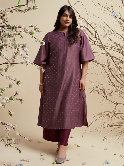Diza Curves by Westside Mauve Diamante Detail A-line Kurta Price in India