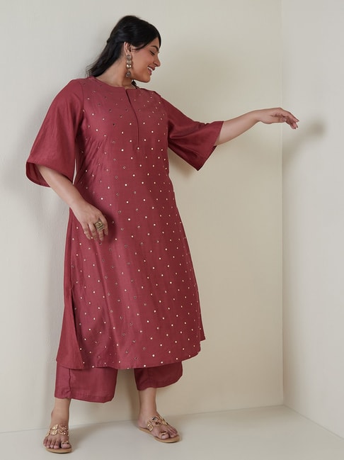 Diza Curves by Westside Light Maroon Diamante A-Line Kurta Price in India