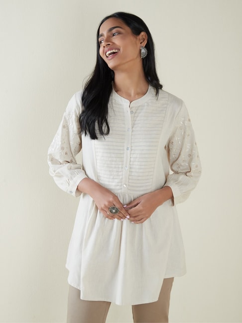 Utsa by Westside Off-White Embroidered Ethnic Top Price in India