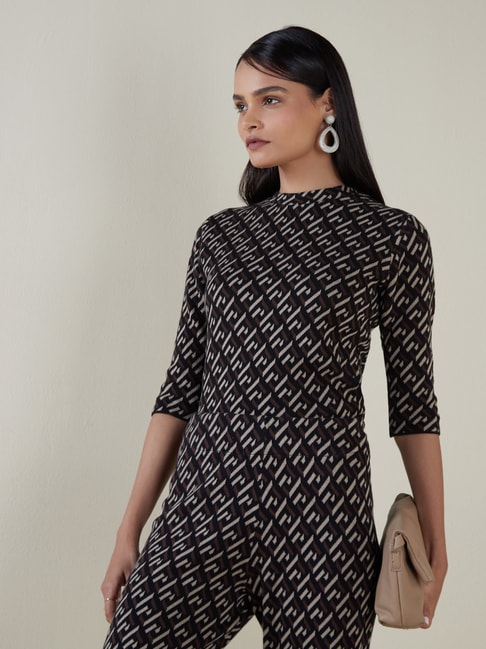 Wardrobe by Westside Dark Brown Self-Patterned Knitted Top Price in India