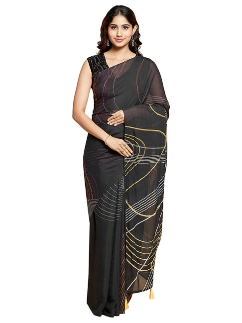 Navyasa by liva Black Glimmering Waves Liva Saree With Blouse Price in India