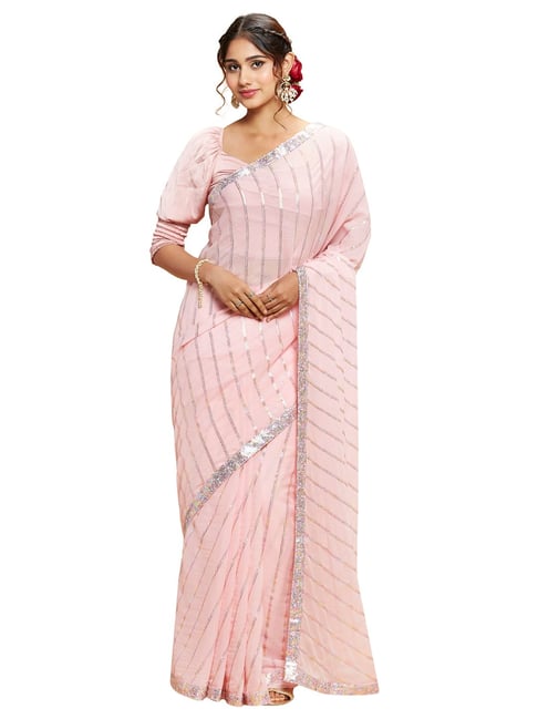 Navyasa by liva Pink Dazzling Lines Liva Saree With Blouse Price in India