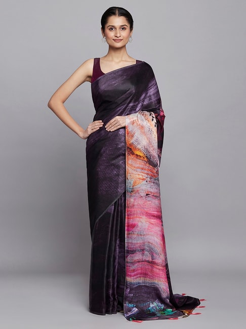 Navyasa by liva Purple Evening Enigma Liva Saree With Blouse Price in India