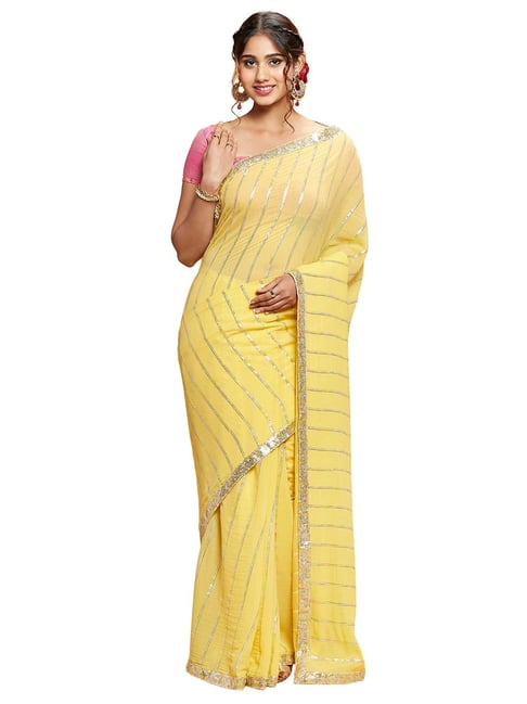 Navyasa by liva Yellow Dazzling Lines Liva Saree With Blouse Price in India