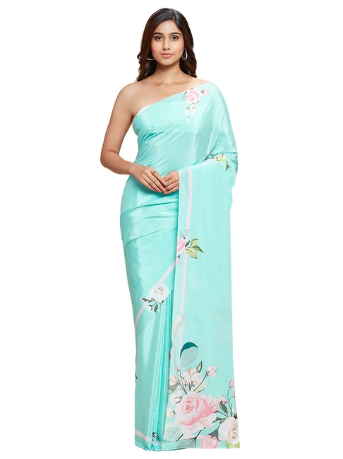 Navyasa by liva Turquoise Dainty florals¿ Liva Saree With Blouse Price in India