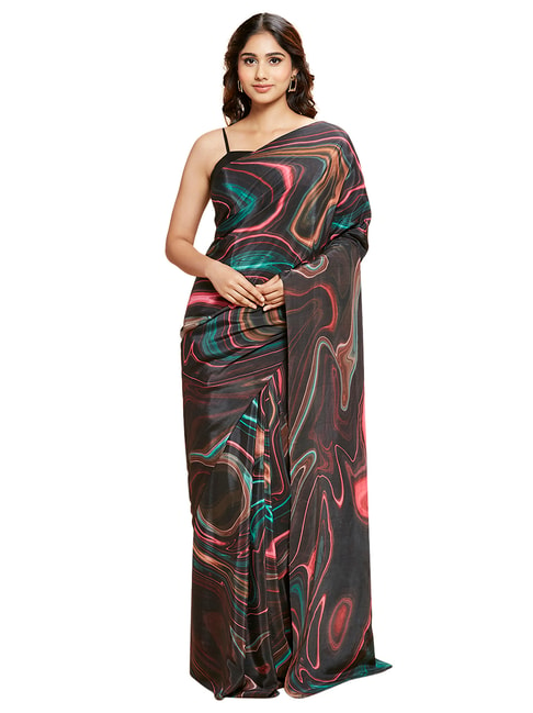 Navyasa by liva Black Watercolour Blooms¿ Liva Saree With Blouse Price in India