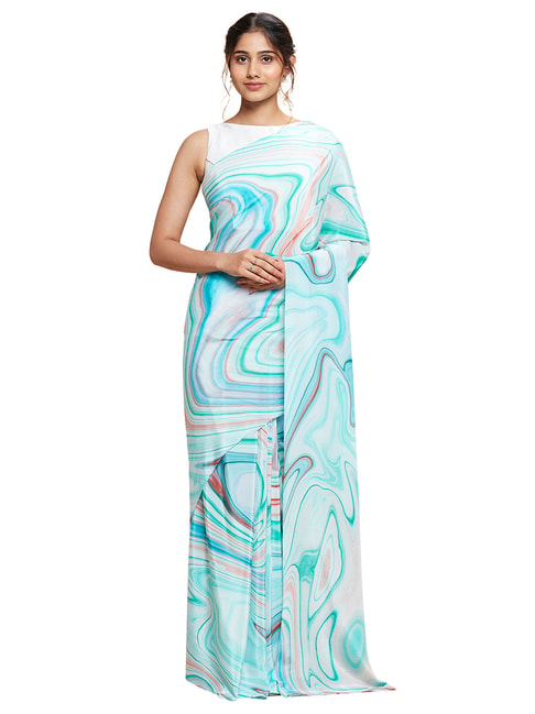 Navyasa by liva Blue Watercolour Blooms¿ Liva Saree With Blouse Price in India