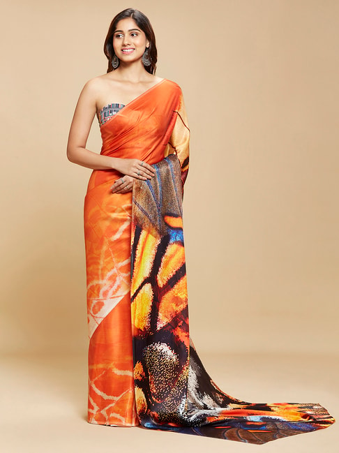 Navyasa by liva Orange Vivacious Wings Liva Saree With Blouse Price in India