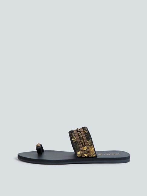 LUNA BLU by Westside Black Sequinned Artisanal Sandals Price in India