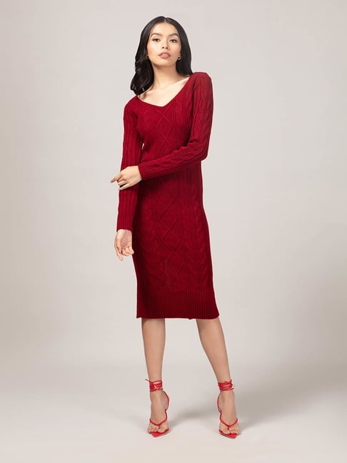 Twenty Dresses Maroon Bodycon Sweater Dress Price in India