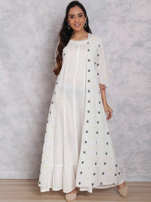 Buy Muka Women's Cotton Schiffli/Hakoba Pattern Off White midi Dress  (Large) at Amazon.in