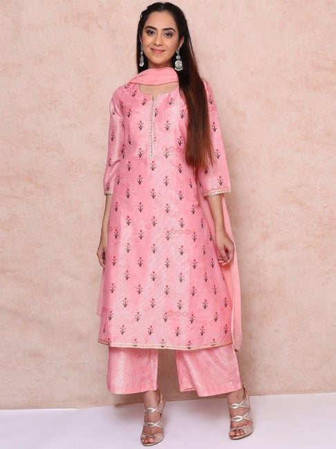 Rangriti Pink Printed Kurta Palazzo Set With Dupatta