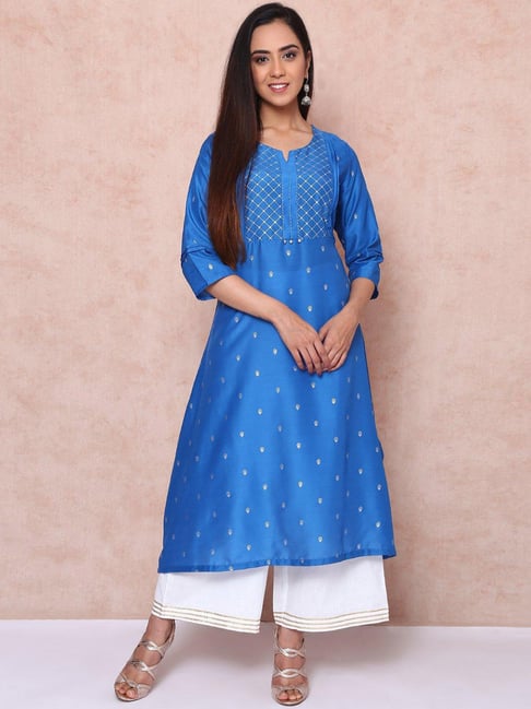 Rangriti Royal Blue Printed A Line Kurta