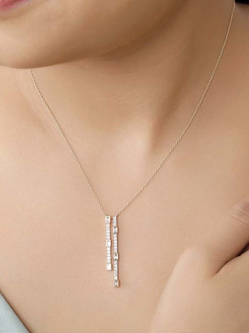 14k White Gold Vertical Bar Diamond Necklace, 16