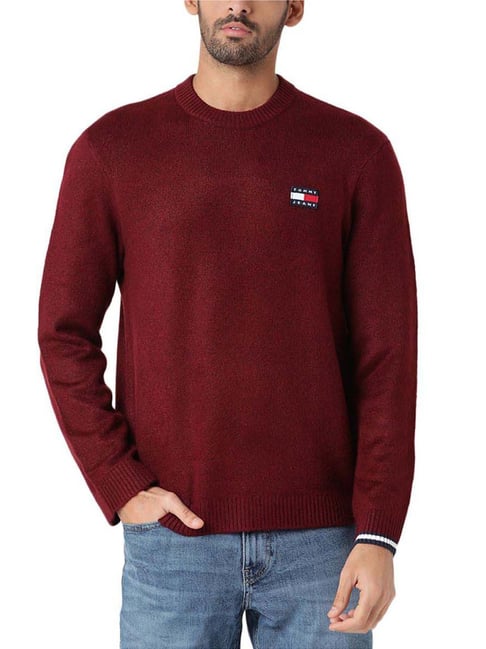 Buy Tommy Jeans Deep Rouge Regular Fit Sweater for Men Online