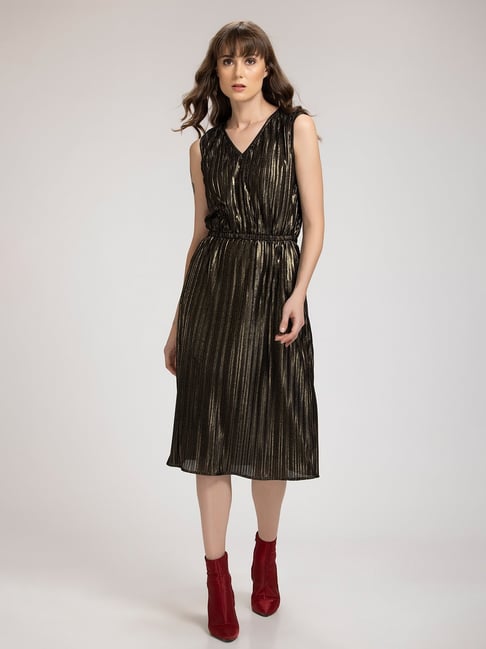 Metallic fit hotsell and flare dress