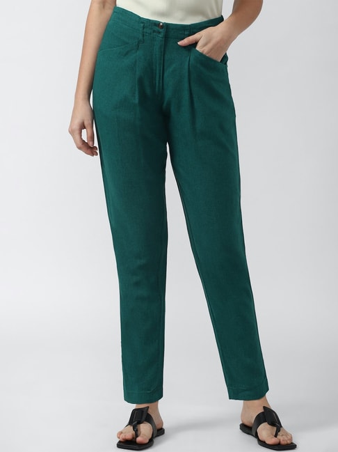 Buy Women Regular Fit Solid Trousers Bottle Green Solid Cotton for Best  Price Reviews Free Shipping