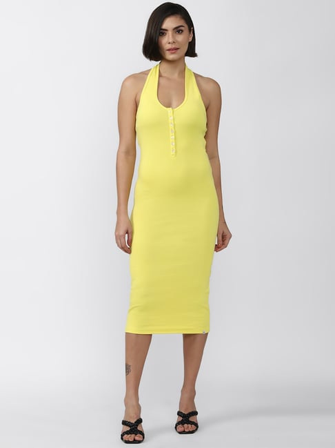 Forever 21 Yellow Cotton Regular Fit Midi Dress
