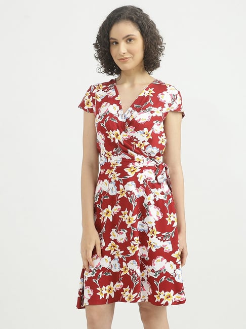United Colors of Benetton Maroon Printed A Line Dress Price in India
