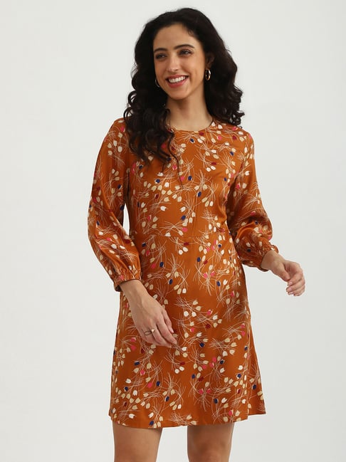 United Colors of Benetton Brown Printed Shift Dress Price in India