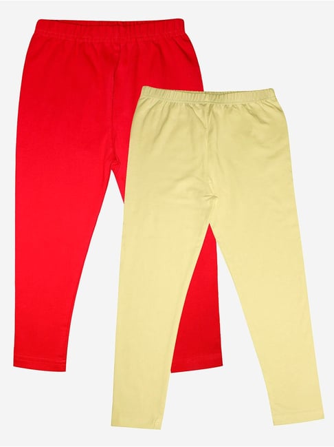 Kiddopanti Kids Yellow & Red Solid Leggings (Pack Of 2)-picture-22