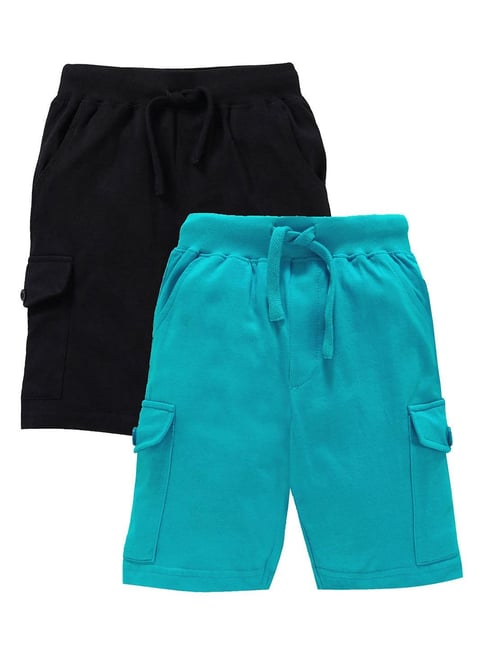 Kiddopanti Kids Aqua Blue & Black Solid Shorts (Pack Of 2)-picture-31