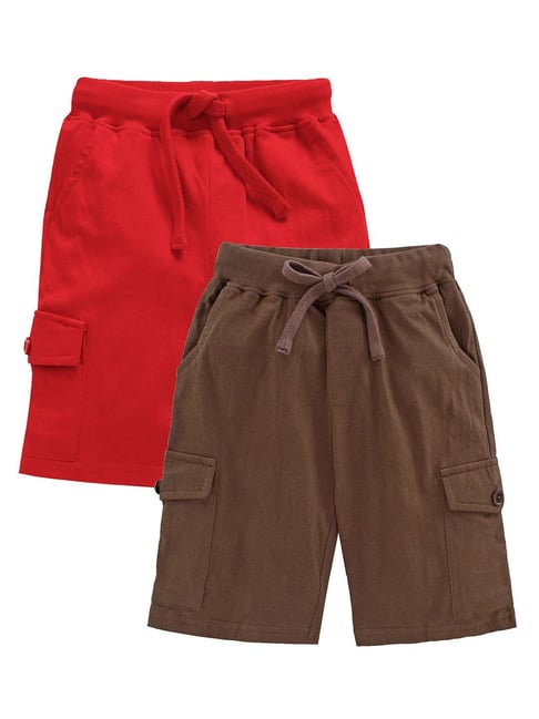 Kiddopanti Kids Brown & Red Solid Shorts (Pack Of 2)-picture-40