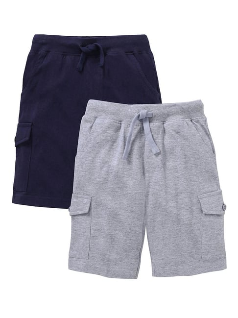Kiddopanti Kids Navy & Grey Melange Solid Shorts (Pack Of 2)-picture-38