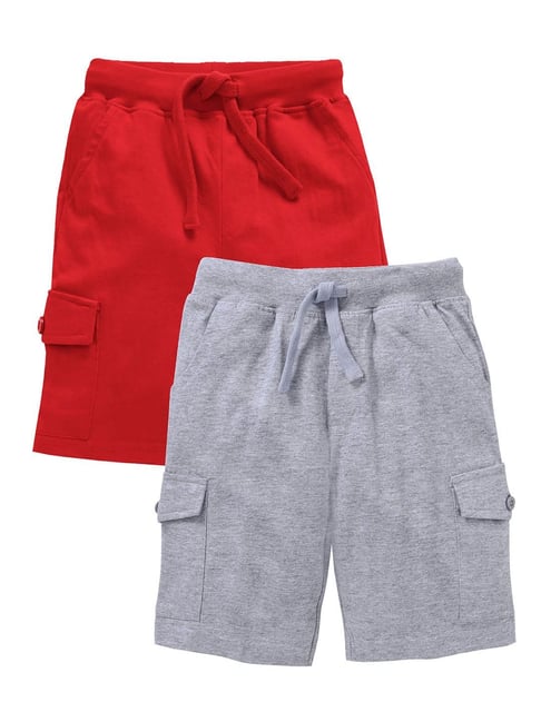Kiddopanti Boys Red & Grey Melange Solid Shorts (Pack Of 2)-picture-29
