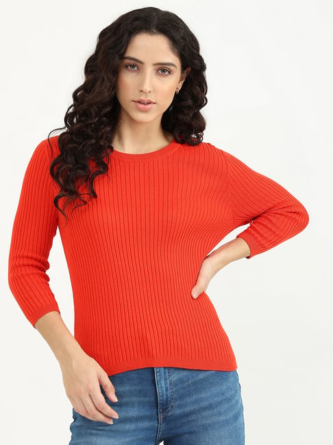 United Colors of Benetton Red Self Design Sweater