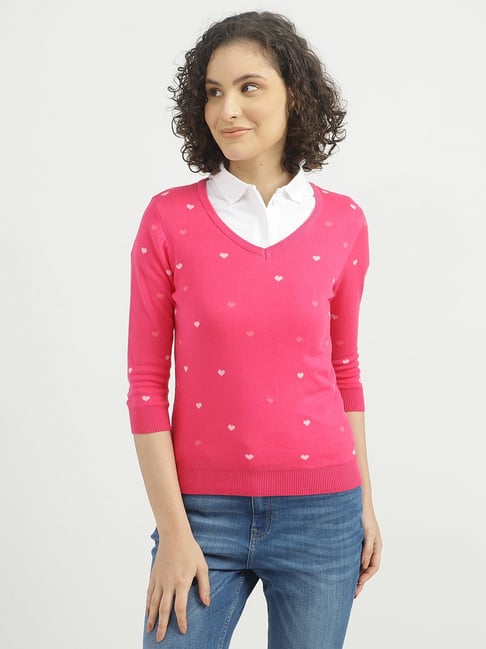 United Colors of Benetton Pink Self Design Sweater