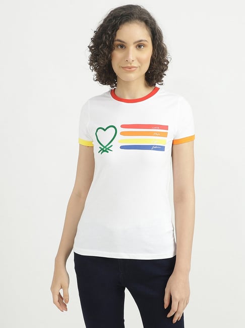 Buy United Colors of Benetton White Printed Box T-Shirt for Women's Online  @ Tata CLiQ