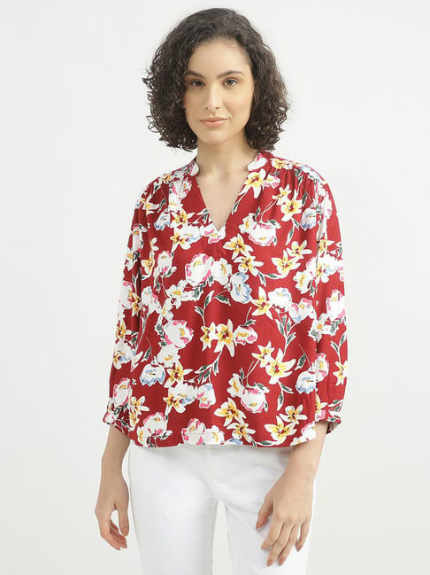 United Colors of Benetton Maroon Printed A-Line Top