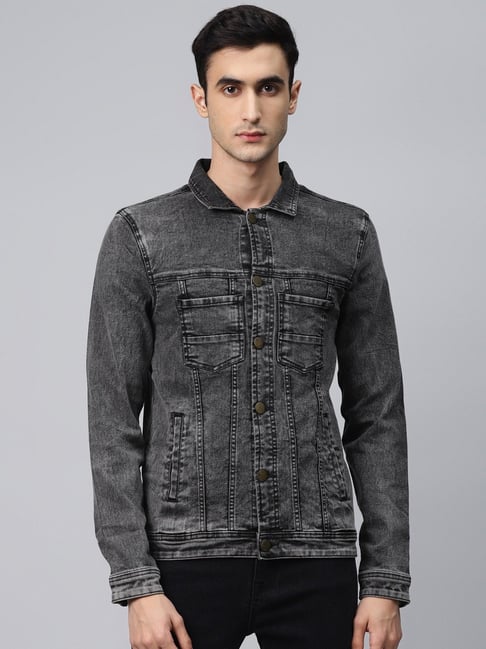 Men Regular Fit Washed Full Sleeve Dark Blue Toned Denim Jacket – Shopper52
