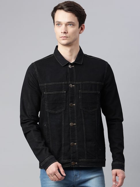 Buy Hubberholme Black-1 Cotton Regular Fit Denim Jacket for Mens