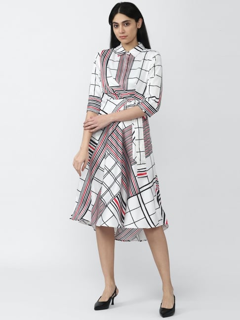 Van Heusen White Chequered A-Line Dress Price in India